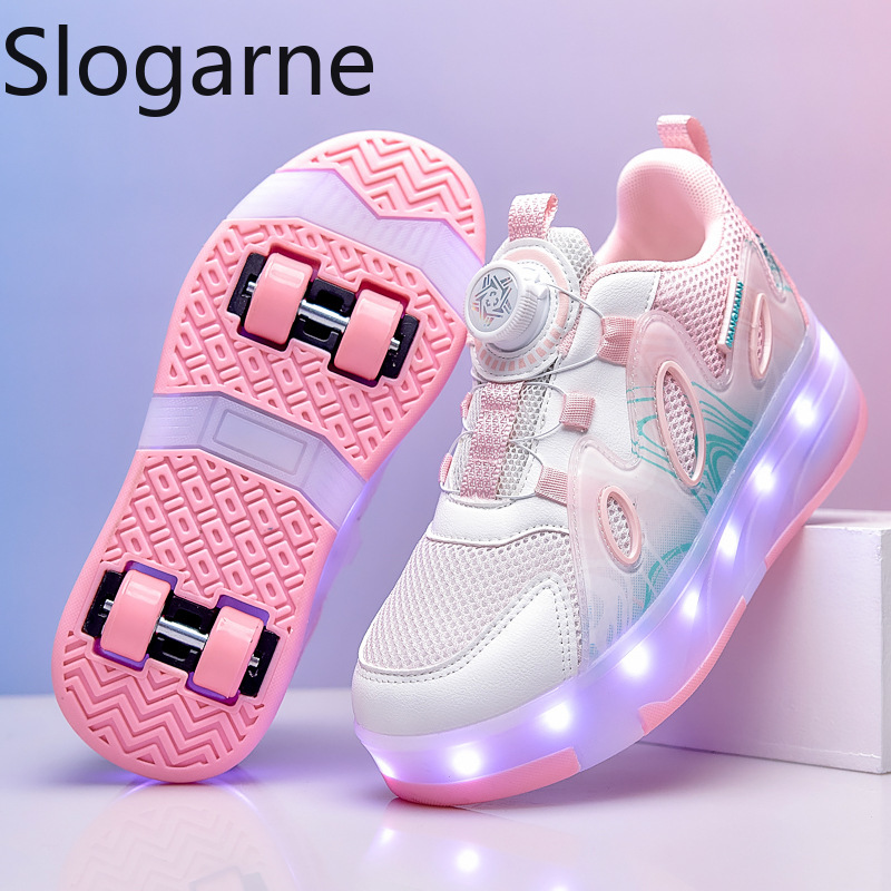 Summer Cloth - 2026年新作メッシュローラースケートシューズ、女の子用サマーランナウェイシューズ、男の子用ホイール付きスニーカー、LEDライト付き、学生向けキュートなローラースニーカー
