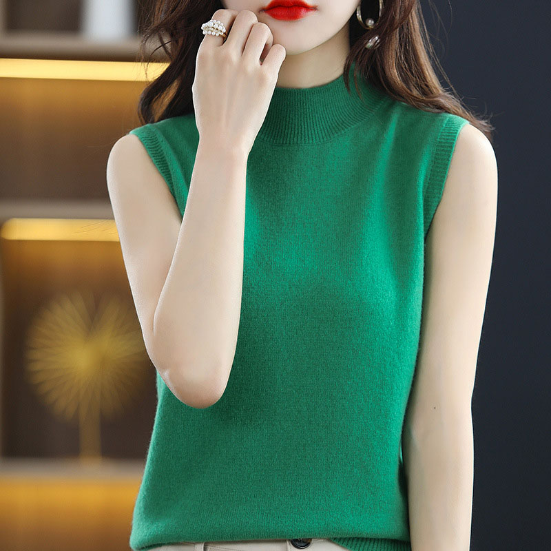 Summer Jumper Clothing - 婦人服 ハーフハイネックベスト ジャンパー セーター ノースリーブアンダーシャツ 秋用アンダーシャツ