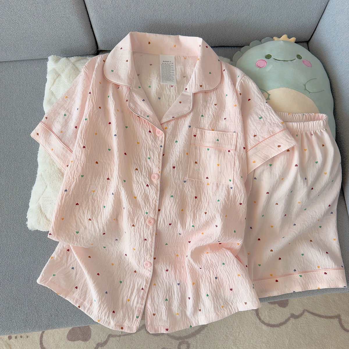 Summer Cloth - 女性用プリント水玉模様コットンパジャマセット半袖トップとショートパンツ2ピースカジュアル快適ホームスイートプリントパジャマ