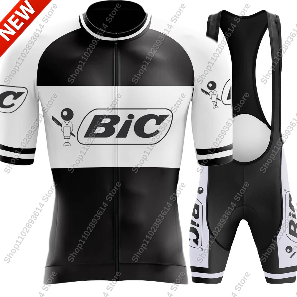 Summer Clothing Men 2025 - Bic Team Cycling Jersey Set,レトロなサイクリングウェア,ロードバイクのシャツ,ビブショーツ,黒,夏,2022