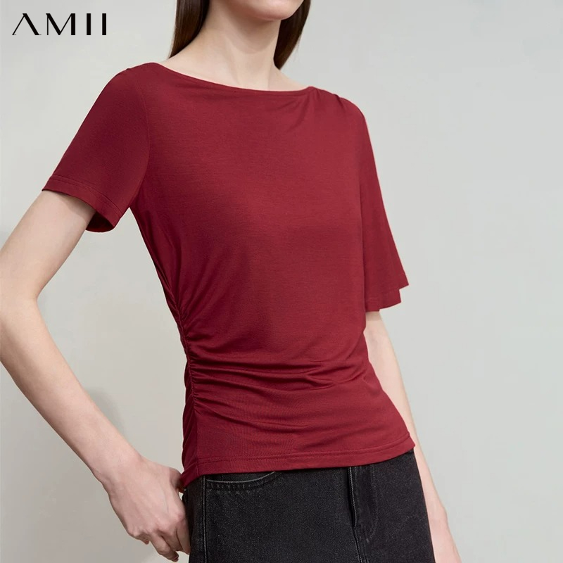 Summer Clothing Drop - AMII ミニマリスト レディース スリムフィット Tシャツ 2026年夏