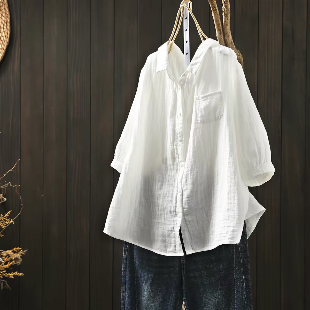 Japan Summer Clothing Women - プラスサイズの女性用衣類、和風の綿糸を使用したピンク、ブルー、グリーン、ホワイトの無地シャツとブラウス、女性用オーバーサイズシャツ