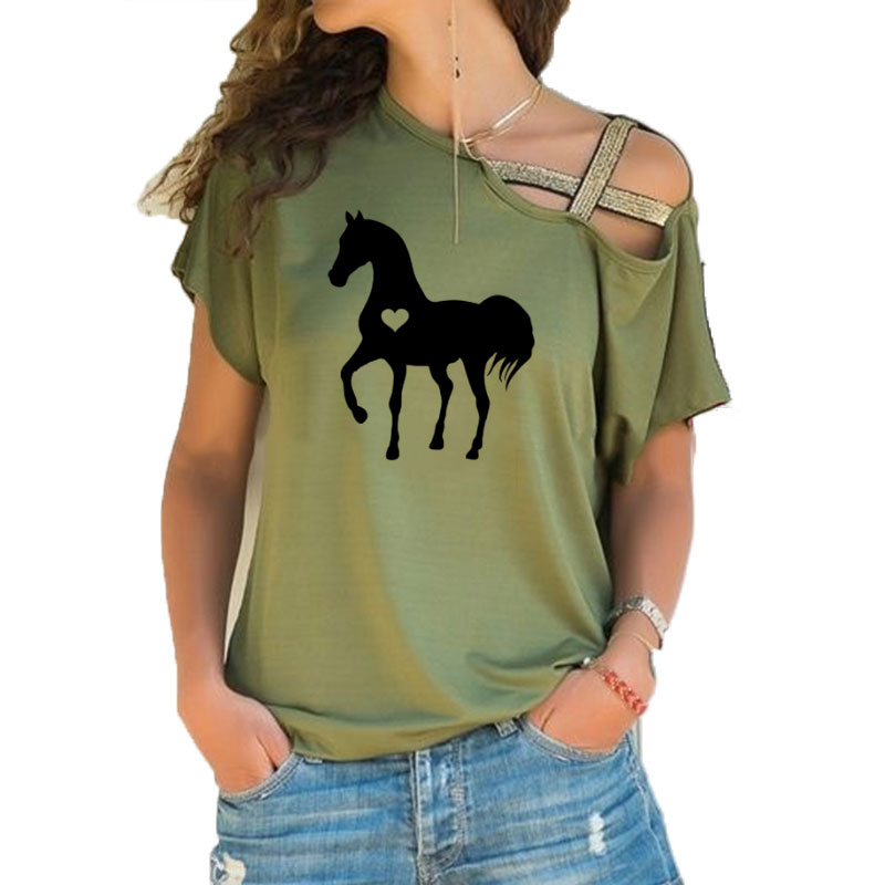 Summer Equestrian Clothing - 馬のハートの形をしたTシャツ,乗馬用の夏のギフト,衣類,誕生日パーティー,不規則なスキュークロス,包帯