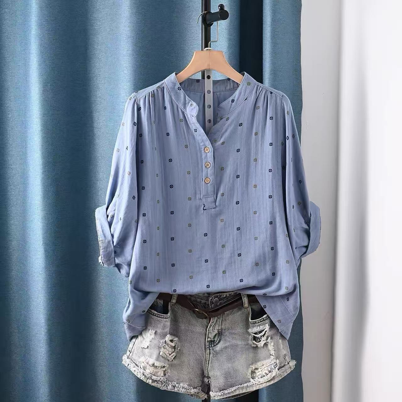 Japan Summer Clothing Women - 2026年女性用ブラウス、日本製綿糸ポルカドットシャツ＆ブラウス、夏用トップス、七分袖シャツ、婦人服