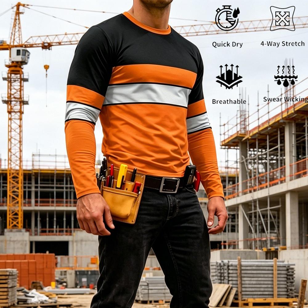 Summer Clothing For Young Men - 秋の高品質明るい色のストライプ作業服メンズ長袖 Tシャツ通気性カジュアル O ネック安全作業服