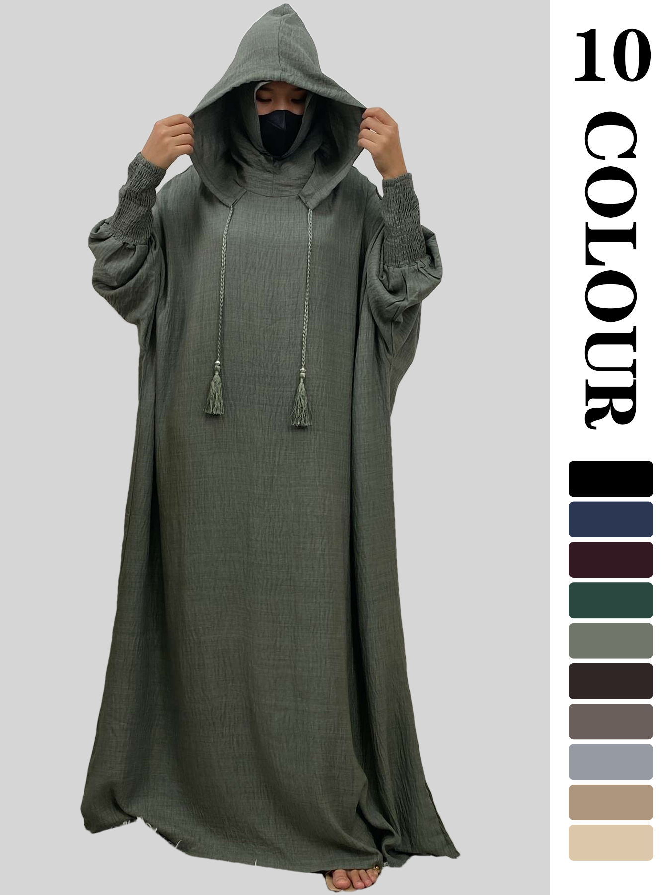 Summer Clothing Colors - 女性 12 色アバヤイスラム教徒ラマダン祈りの服フード付き Jalaba ソリッドカジュアルバットウィングスリーブアラブローブイード Djellab