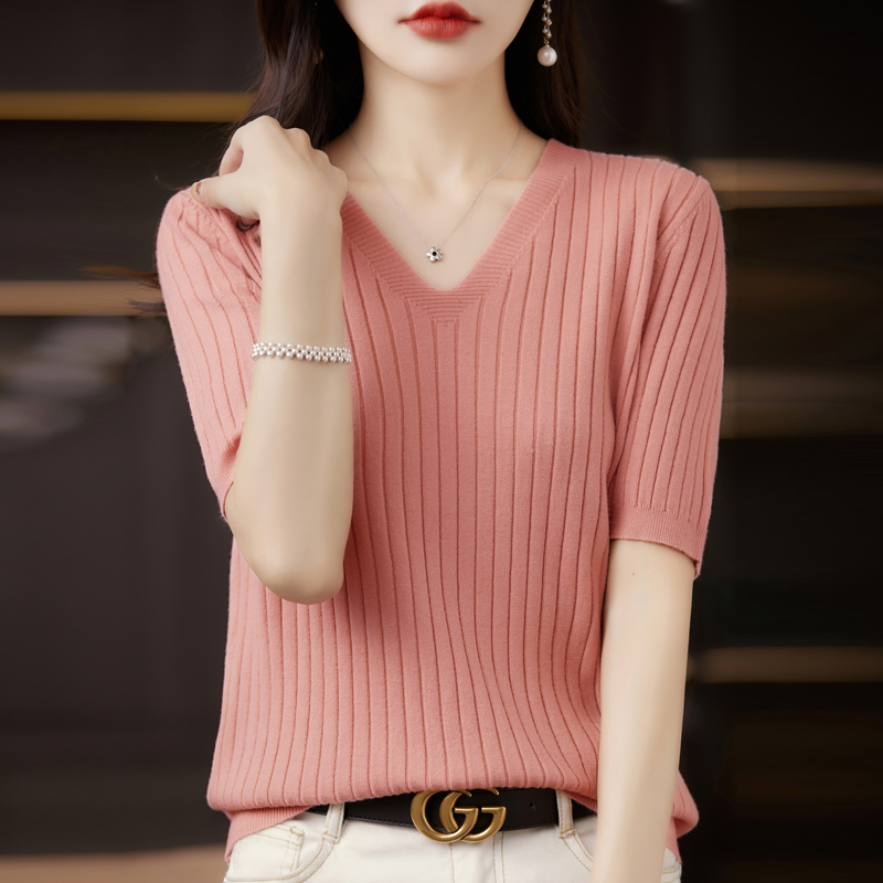 女性のセーター春夏半袖 V ネックニットシャツカジュアル韓国 - Summer Clothing Yarn のレビューと価格