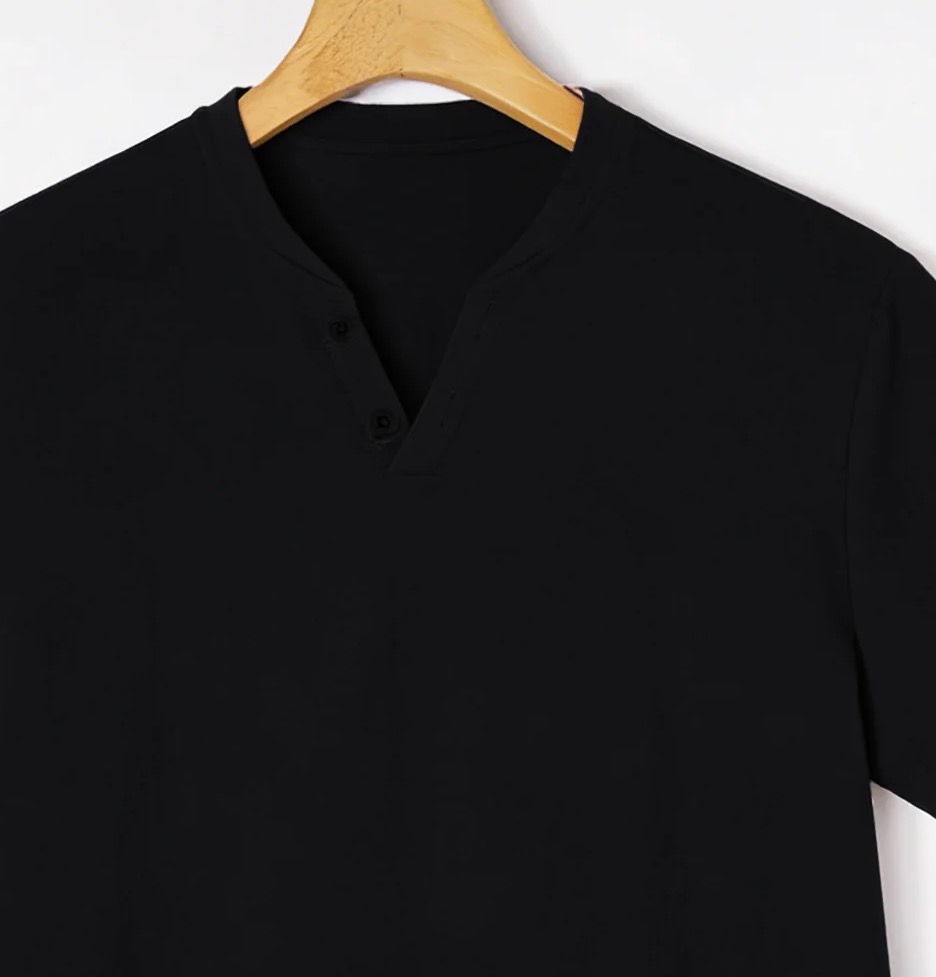 エレガントなブラックのヘンリー半袖Tシャツ（メンズ） – 高 - Summer Clothing For Young Men のレビューと価格
