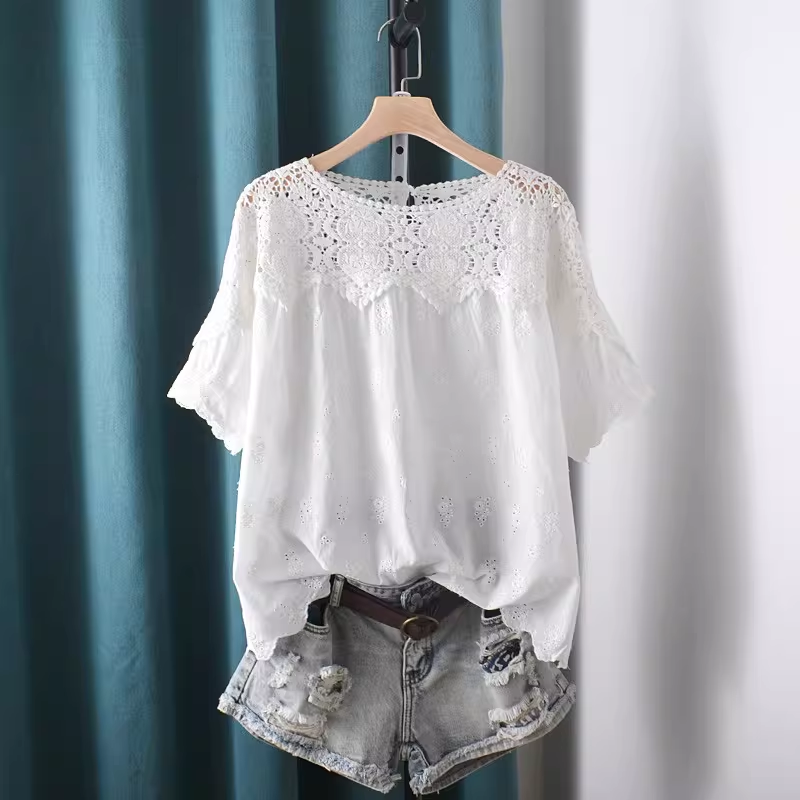 2026 ホローアウトレースパッチワークシャツとブラウス半袖 - Japan Summer Clothing Women のレビューと価格