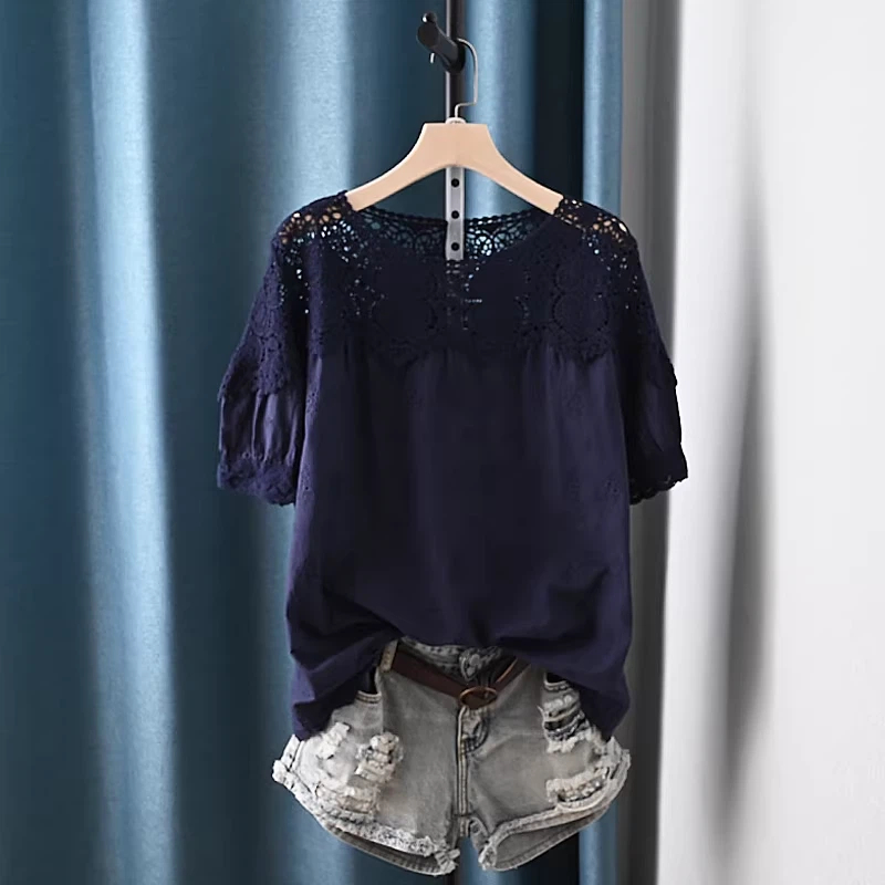 2026 ホローアウトレースパッチワークシャツとブラウス半袖 - Japan Summer Clothing Women のレビューと価格
