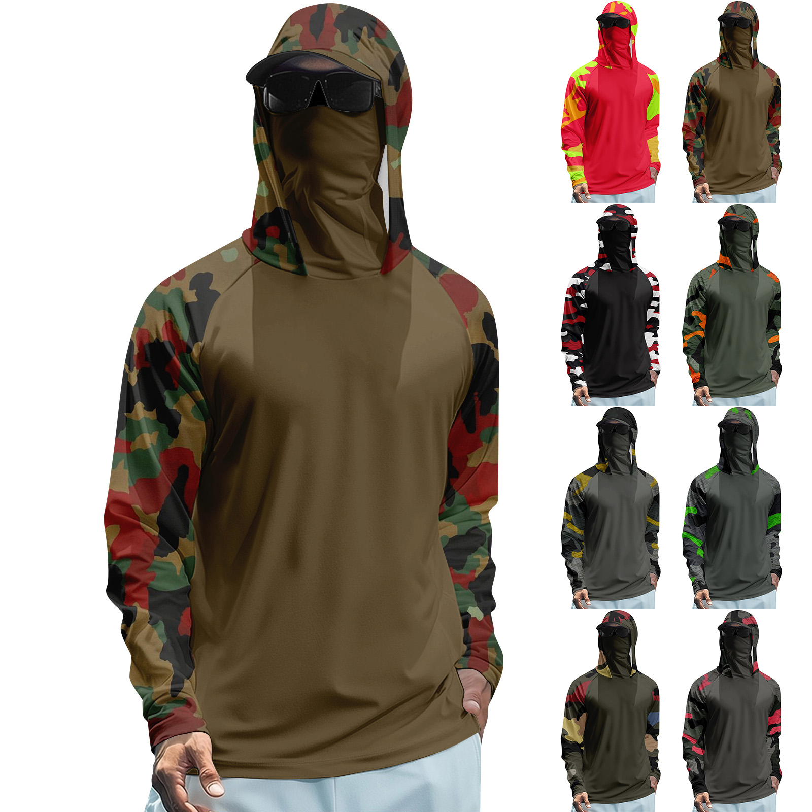 メンズ夏用プリント速乾長袖Tシャツ日焼け防止服釣りフィットネ - Summer Clothing Men のレビューと価格