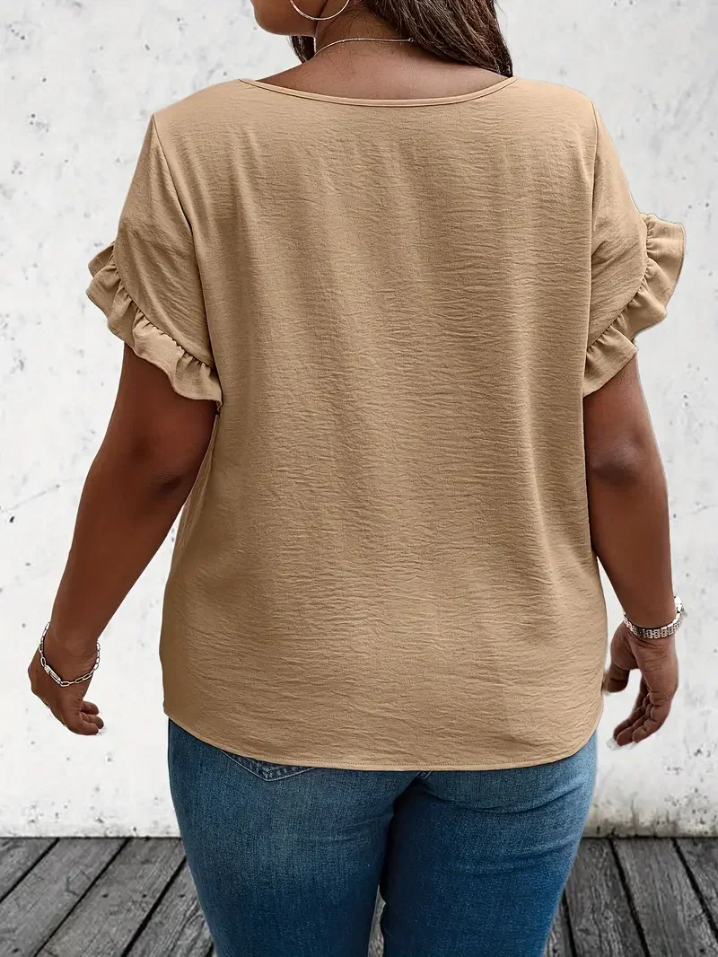 春夏の女性のプラスサイズ 1XL-5XL フリルトリム Tシ - Summer Clothing Colors のレビューと価格