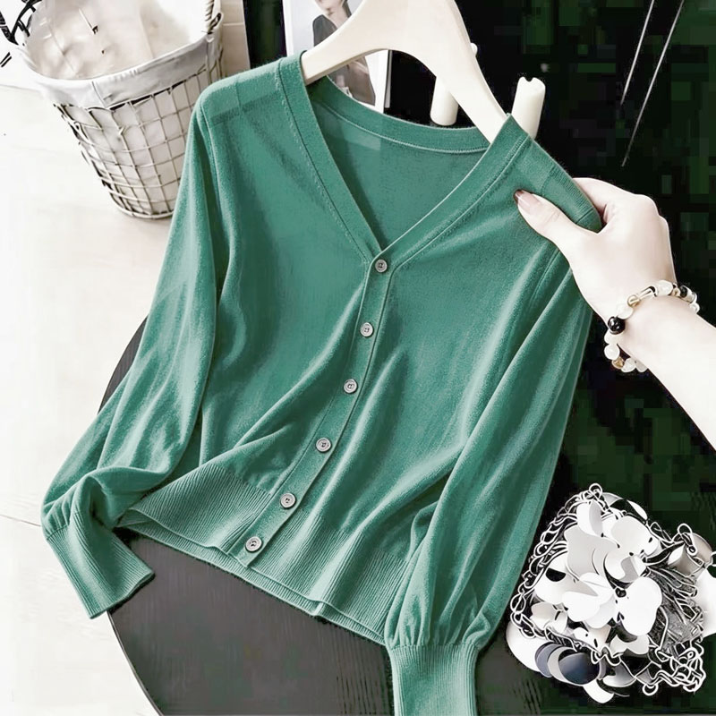 ニットセーター女性カーディガンファッション黒 V ネック日焼 - Summer Clothing Yarn のレビューと価格