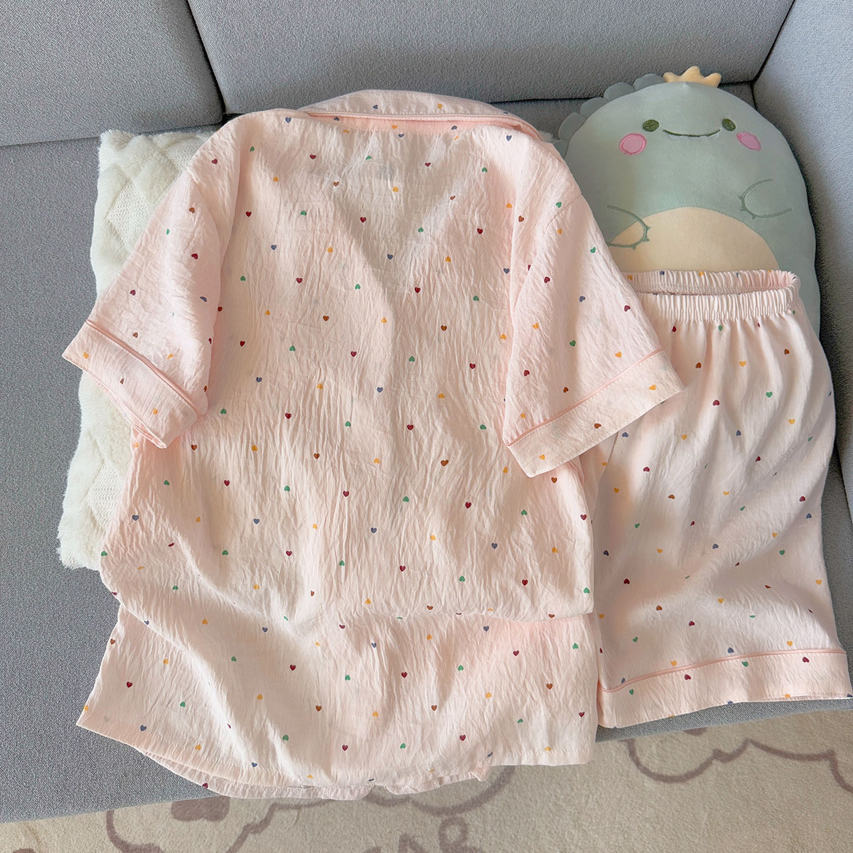 女性用プリント水玉模様コットンパジャマセット半袖トップとショ - Summer Cloth のレビューと価格