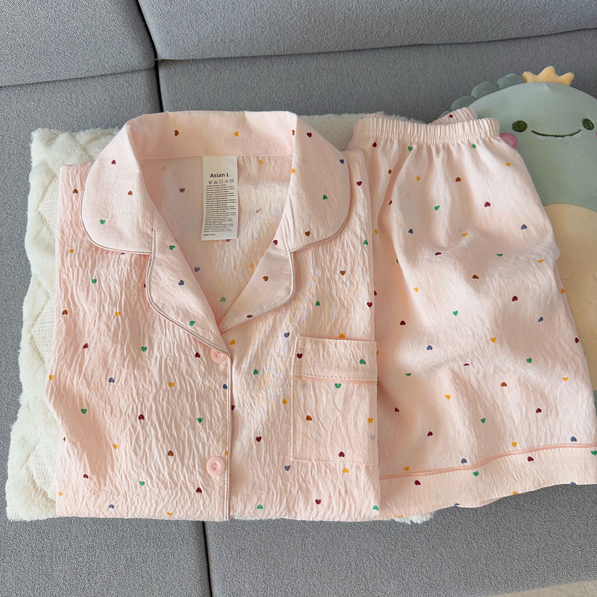女性用プリント水玉模様コットンパジャマセット半袖トップとショ - Summer Cloth のレビューと価格