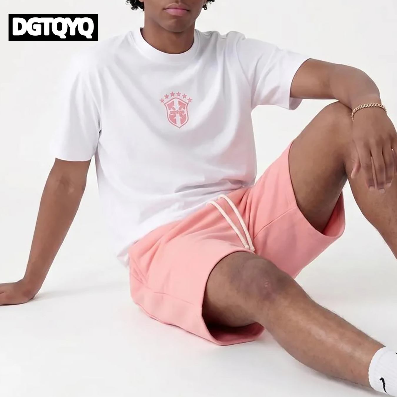 メンズサマー新作ピンク刺繍入りカジュアルショーツストレートル - Summer Clothing For Young Men のレビューと価格