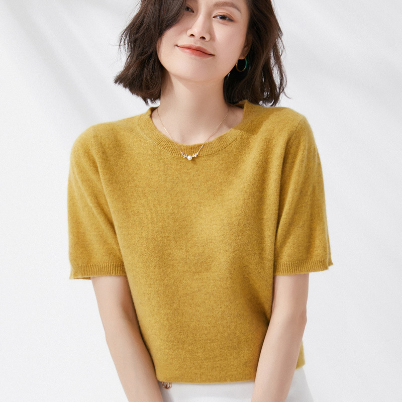 春と夏の新半袖女性 O ネックスリムウール綿ブレンドプルオー - Summer Clothing Yarn のレビューと価格