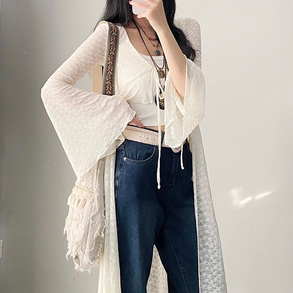 2026 夏の新レース特大カーディガンガール V ネックアッ - Summer Clothing Yarn のレビューと価格