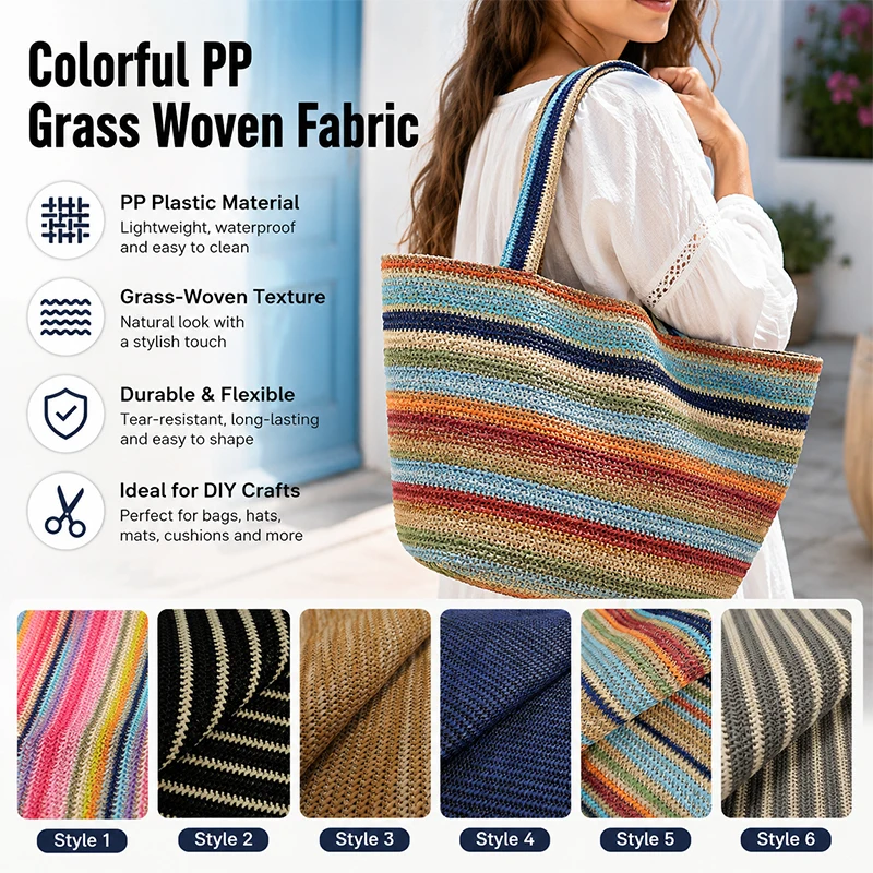 1ヤード カラフルストリップ PPストロー織物 通気性のある - Summer Cloth のレビューと価格