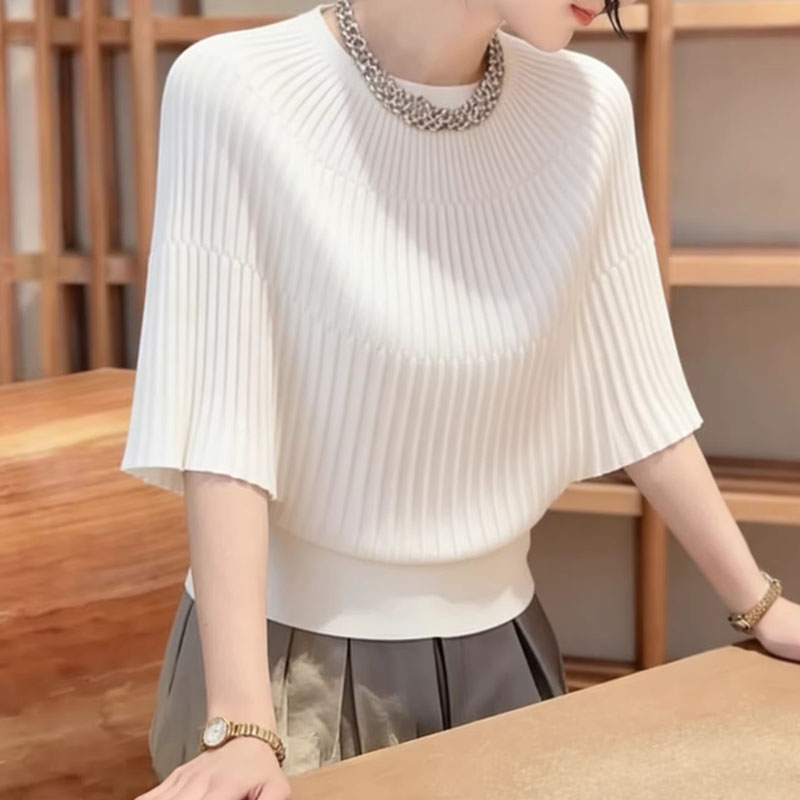 女性服夏 O ネックニットセーター女性プルオーバー新白半袖ニ - Summer Clothing Yarn のレビューと価格