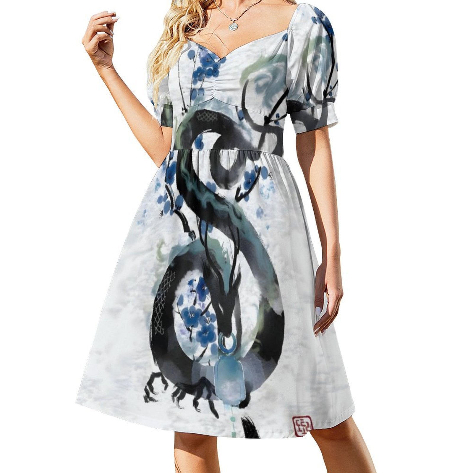 日本のブルーナイトドラゴンインクウォッシュ女性のストリートウ - Japan Summer Clothing Women のレビューと価格