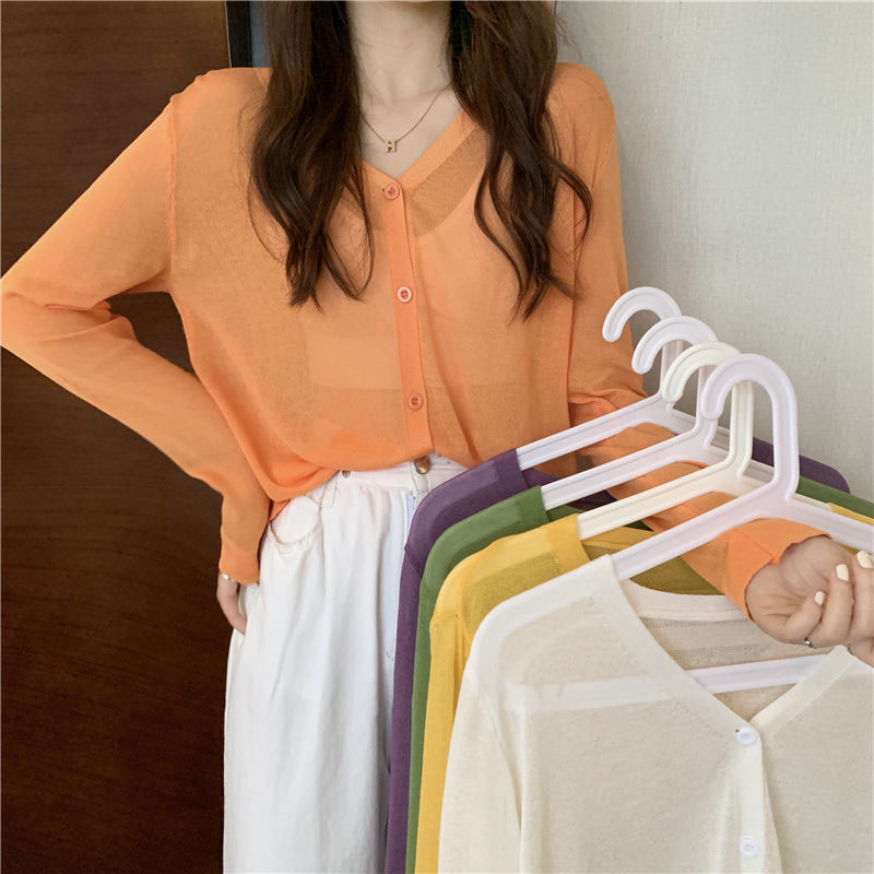 キャンディーカラーの薄いニットカーディガン女性 2025 夏 - Summer Clothing Yarn のレビューと価格