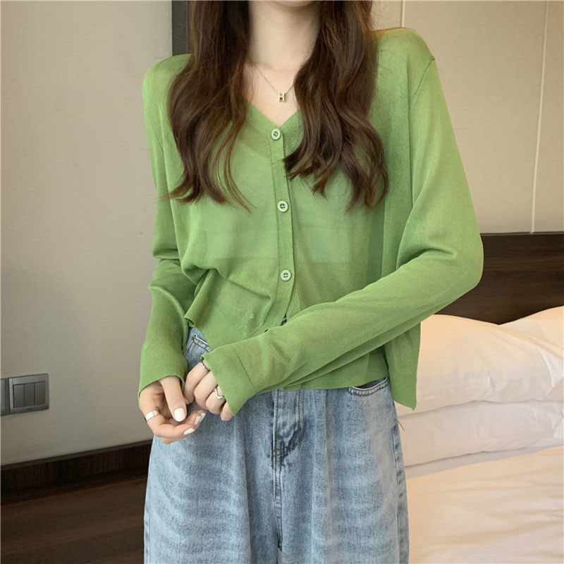 キャンディーカラーの薄いニットカーディガン女性 2025 夏 - Summer Clothing Yarn のレビューと価格