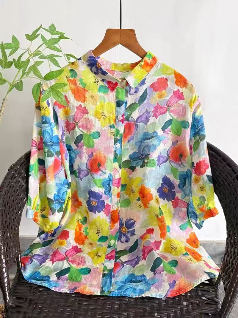 2026年ピュアラミープリントシャツ レディース タイ風 ヴ - Japan Summer Clothing Women のレビューと価格