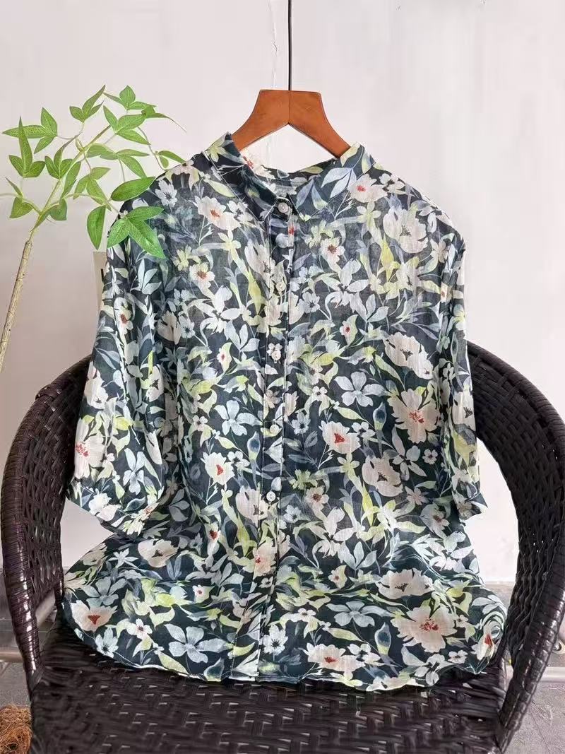 2026年ピュアラミープリントシャツ レディース タイ風 ヴ - Japan Summer Clothing Women のレビューと価格