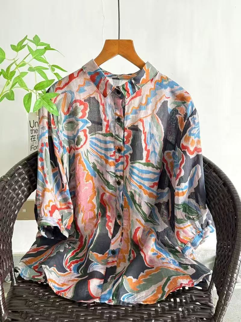 2026年ピュアラミープリントシャツ レディース タイ風 ヴ - Japan Summer Clothing Women のレビューと価格