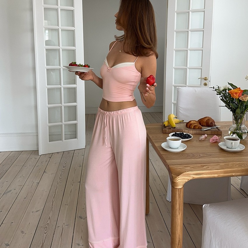 夏の女性用衣類、深いVネックのリボンタイキャミソールパジャマ - Summer Clothing For Women のレビューと価格