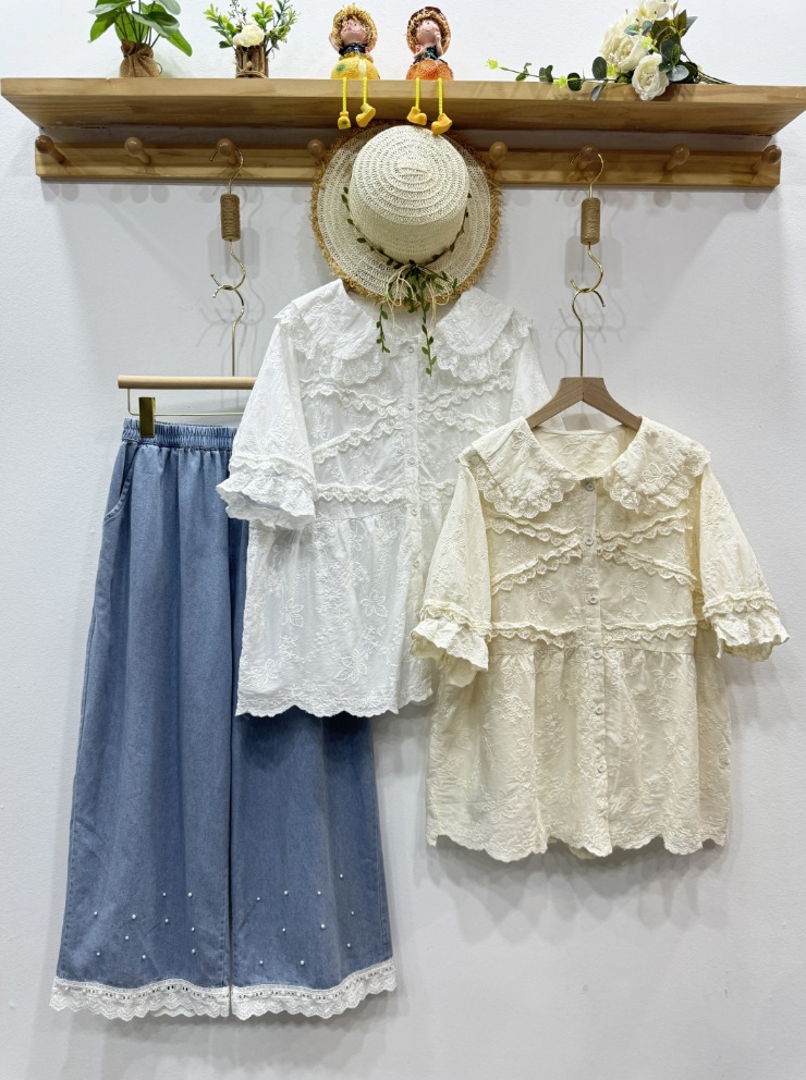 半袖レースTシャツ,刺keiブラウス,ソフトカラー,ヴィンテ - Japan Summer Clothing Women のレビューと価格